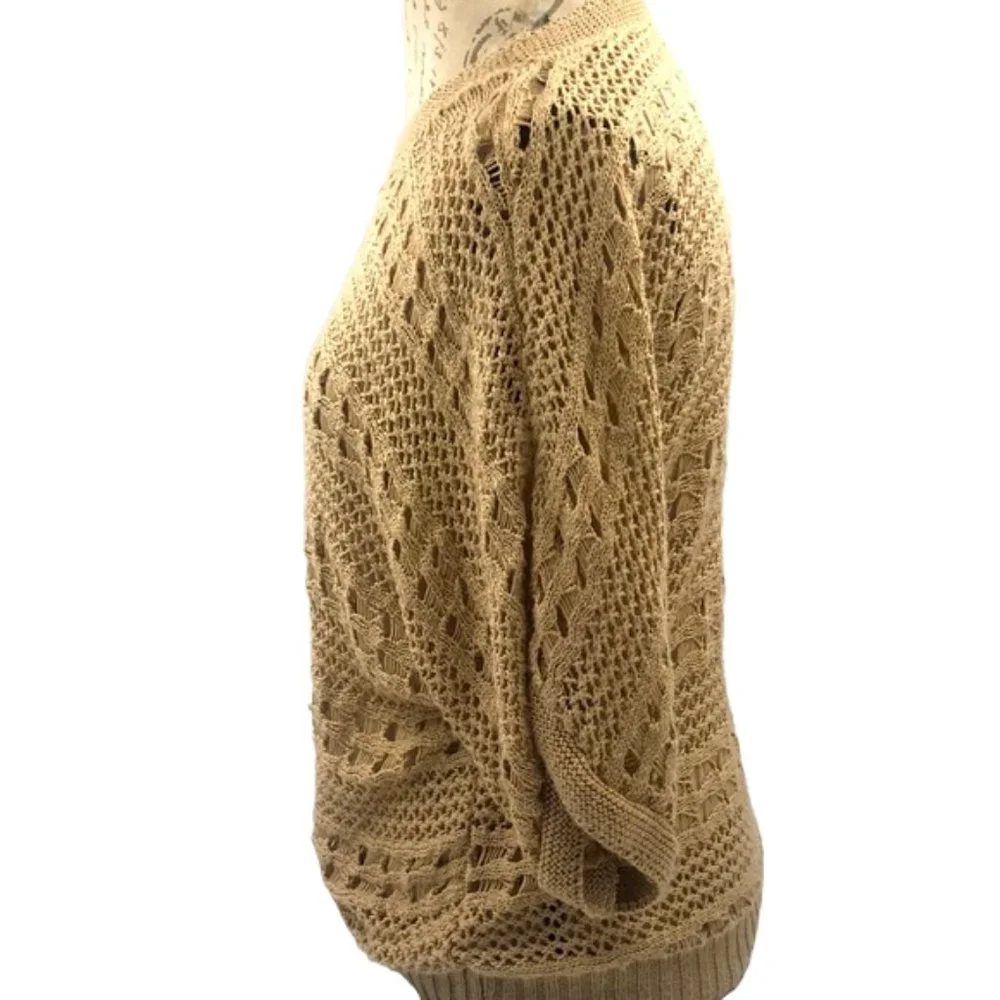Isela Tan Scoop Neck Crochet Sweater Size S - Picture 2 of 4